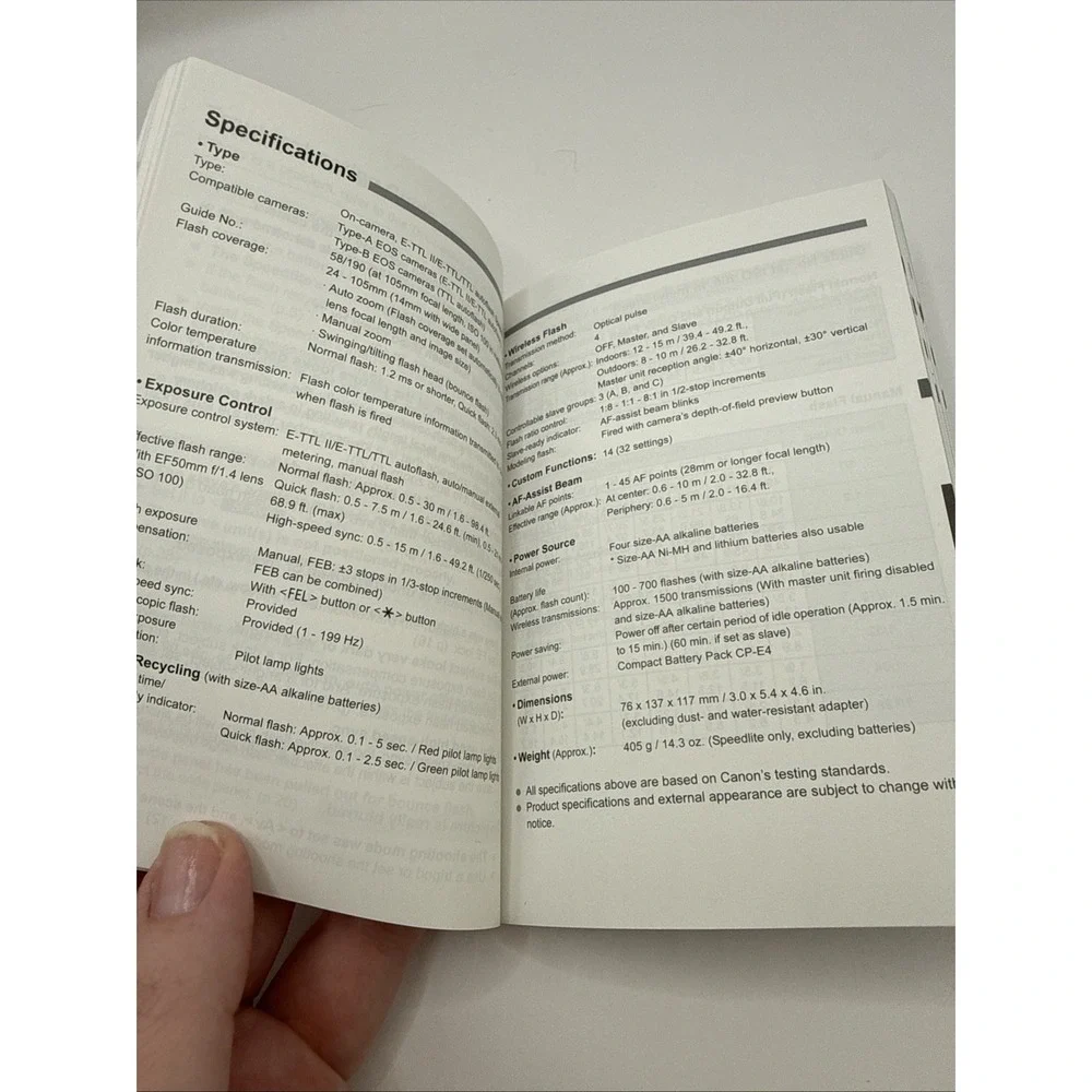 Canon 580EX II‎ Speedlite Flash Instruction Manual / User Guide (3 Languages)